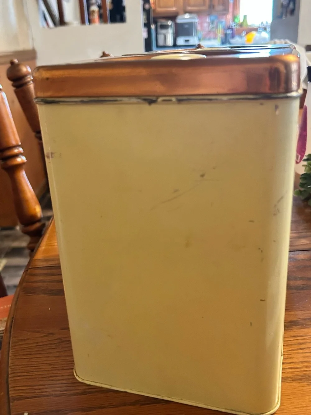 Vintage Flour & Sugar Metal Canisters - Pale Yellow with Copper Lids